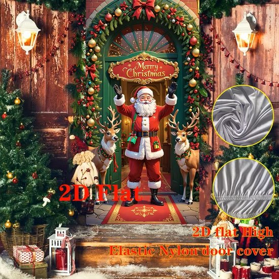 Feestelijke Deursok – Deurhoes - De Kerstman met 2 rendieren 'Merry