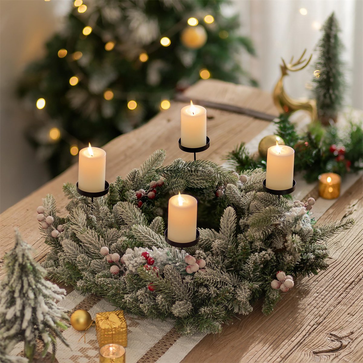 Ynkkvre - Kaarsenhouder adventskrans zuilkaarsen zwart 8 cm – set van 4 adventskandelaars zonder pin adventsplaat krans voor het plaatsen van kaarsen kerstdecoratie tafeldecoratie – foto 2