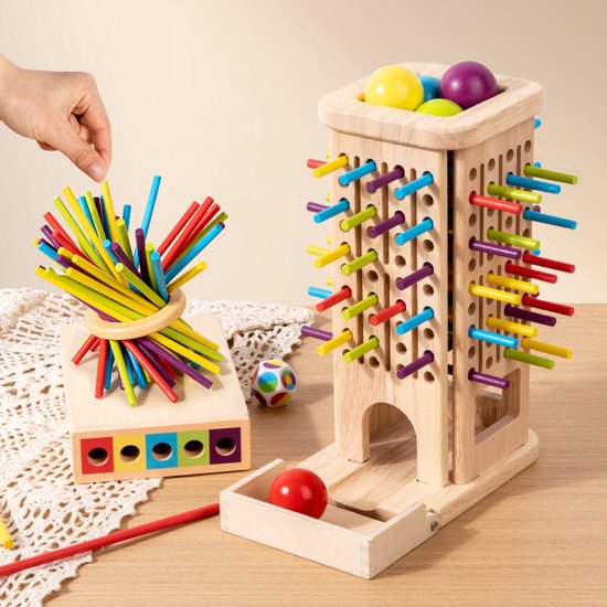 Houten kinderspel met stokjes, stokjes trekken, kleuren herkennen, ballen gooien, interactief Montessori ouder-kind speelgoed, puzzelspeelgoed voor de vroege educatie - Stijl 4