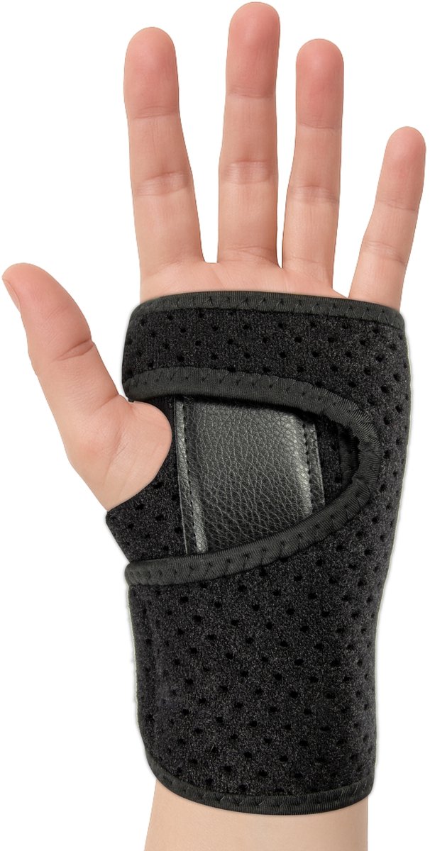 Trebin Polsbrace Rechts met Spalk bij Carpaal Tunnel Syndroom - Polsspalk en Rustspalk voor Nacht en Dag - Rechterhand - Ademend Mesh - One Size - Zwart