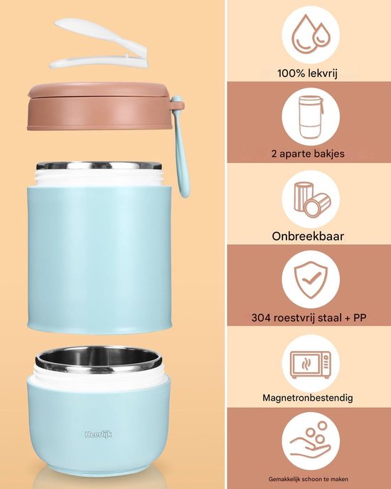 Yoghurt Beker To Go - Muesli beker - 720 ml Lunchbekerlekvrije met Lepel - Dubbellaags lekvrij - Blauw — afbeelding 5