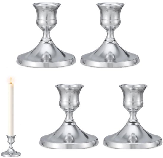 4 pièces - Bougeoir - Chandelier - Porte-bougie - Chandeliers décoratives - porte-bougies en métal - décoration vintage - décoration intérieure - accessoires de bougie - pour mariage, Noël, salon, cérémonie de mariage - 6,7 * 6,7 * 7 cm - argent