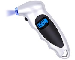 Bandenspanningsmeter - Nauwkeurige digitale spanningsmeter - Spanningsmeter - LED-verlichte ventielsteel - Antisliphandgreep - Geschikt voor auto's, vrachtwagens, fietsen, motorfietsen - zilver