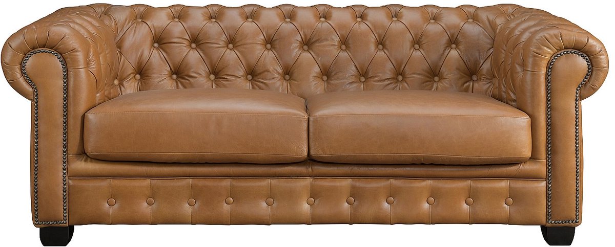 Vente-unique Chesterfield zitbank 3 + 2 + 1 plaatsen BRENTON 100% buffelleer - Vintage caramel