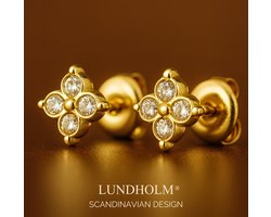 Lundholm Oorknopjes Dames Zirkonia Goudkleurig - Premium Stainless Steel Jewellery Oorbellen - Kleine Oorbellen Studs verjaardag cadeau vrouw valentijn - Geschikt voor Tweede Gaatje - My Livan Serie - Cadeau voor Haar - Scandinavisch Design