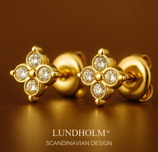 Lundholm Oorknopjes Dames Met Zirkonia Steentjes Goudkleurig knopjes - Premium Stainless Steel Jewellery Oorbellen - Kleine Oorbellen Studs verjaardag cadeau vrouw - Geschikt voor Tweede Gaatje - My Livan Serie - Cadeau voor Haar