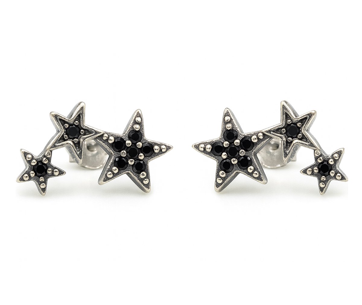 Zilveren oorknopjes met 3 open sterretjes 5x13 mm