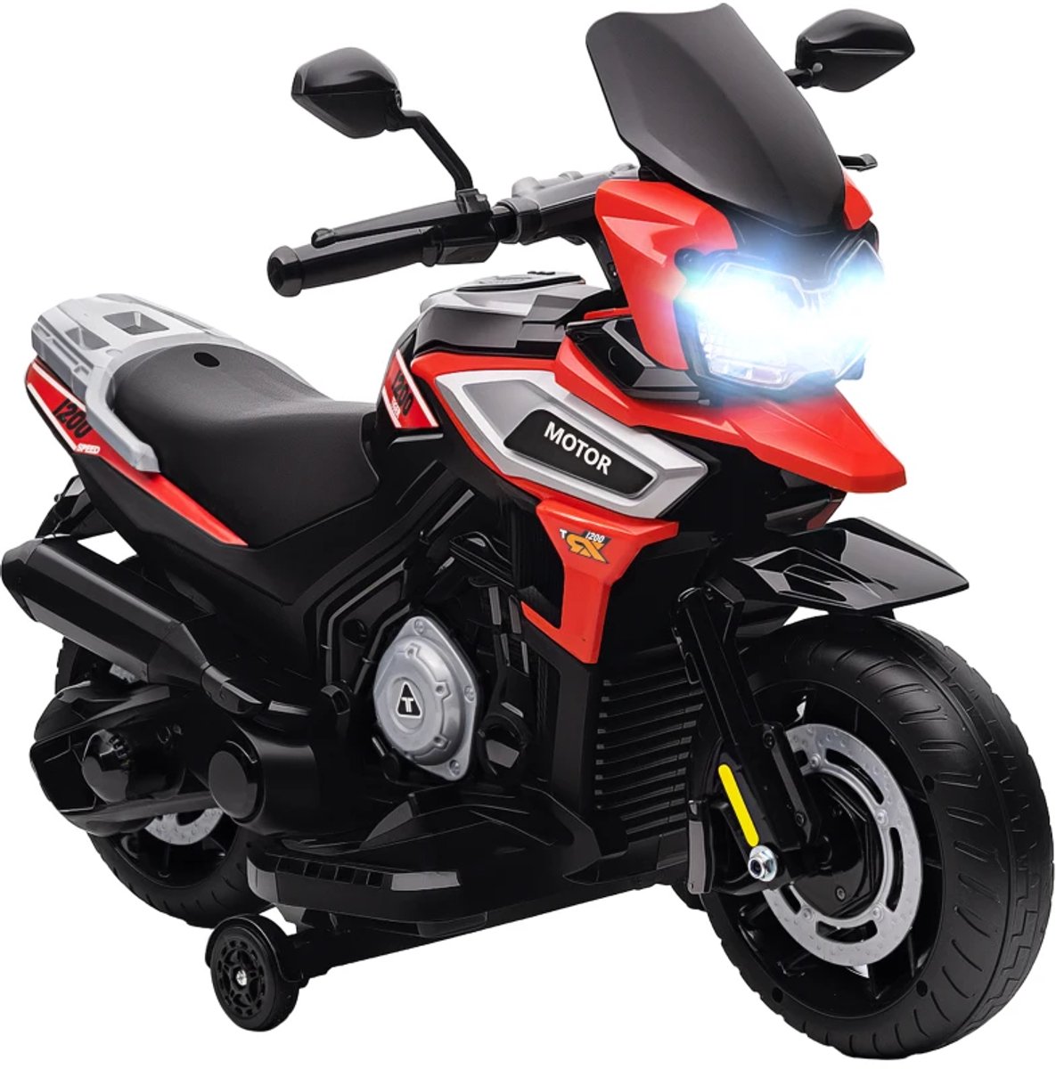 Elektrische Kindermotor - Kindermotorfiets - Kinderauto - 6V Accu - tot 2,4 km/u - Kinderen 1,5-3 jaar - met Zijwieltjes, Verlichting & Muziek - Elektrische Accuvoertuigen - Kindervoertuig - Rood