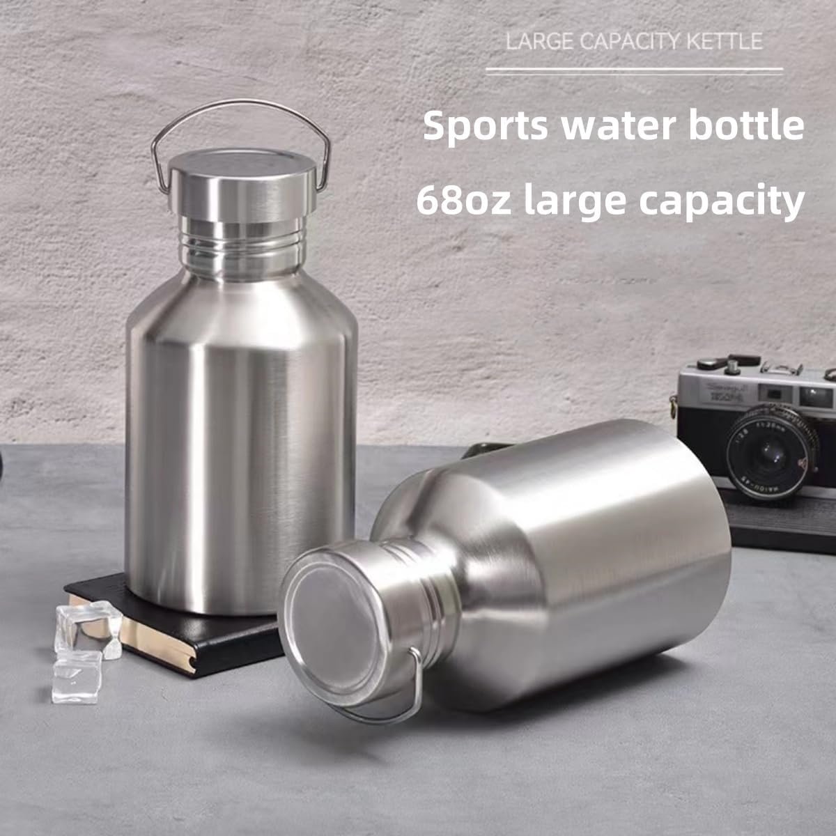 Thermosfles -Thermosbeker - Waterfles - Grote Roestvrijstalen Waterfles - 2L Enkelwandige Handvat Fles - Lekvrij Valbestendig - Verdikte Metalen Herenfles - Perfect voor Sport - Kamperen - Wandelen - Kerstcadeau - Kerstversiering thumbnail 5