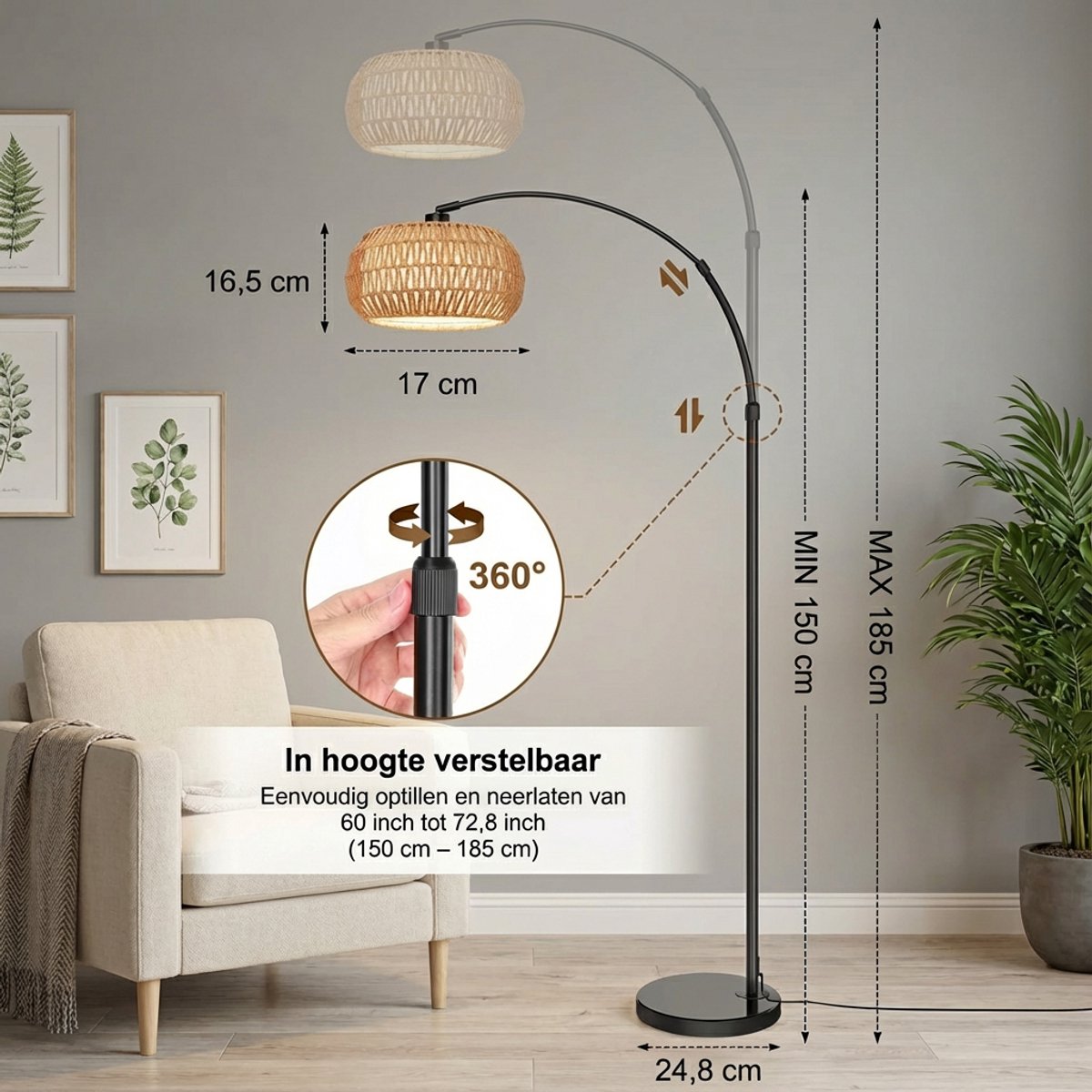 MUPOO Rotan Vloerlamp - Boho Leeslamp Woonkamer thumbnail 5