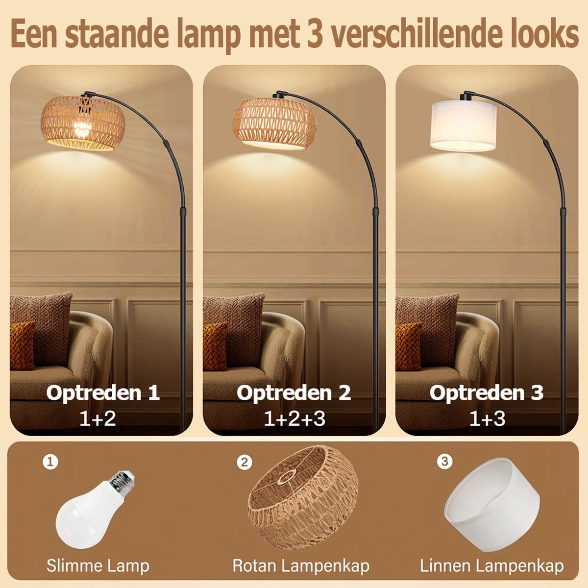 MUPOO Rotan Vloerlamp - Boho Leeslamp Woonkamer thumbnail 4