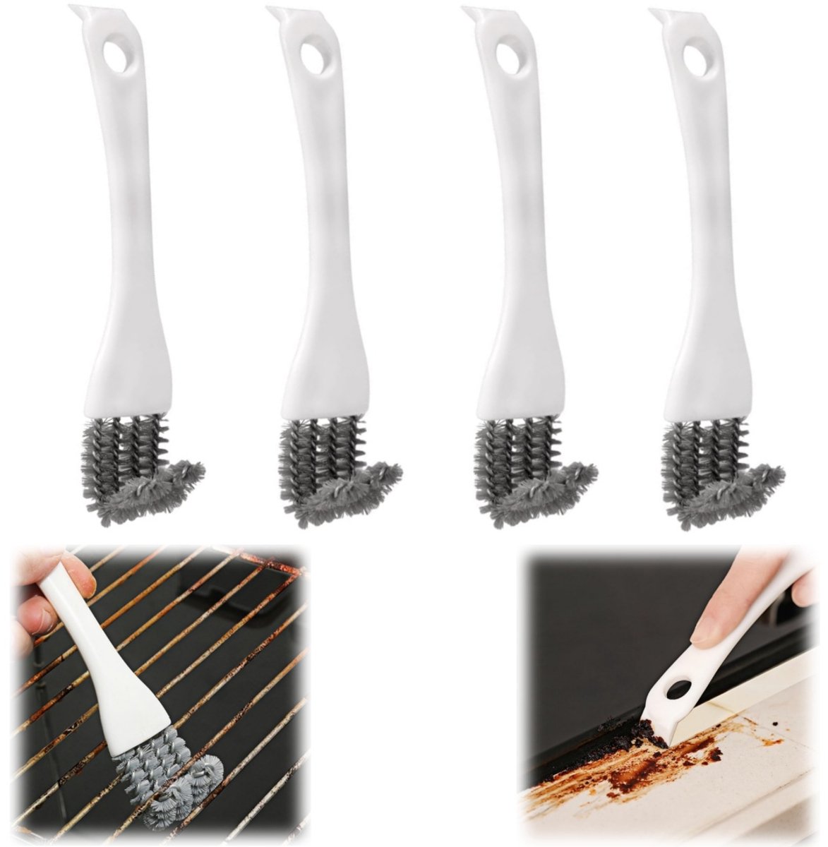 4 Reinigingsborstels - Mesh Apparaat Reinigingsborstel - Vetschraperborstel - BBQ grill reinigingsgereedschap - Kachelreinigingsborstel - Voor het reinigen van BBQ-roosters, ovenrekken en kieren in fornuizen (16*3,5 cm - Wit)