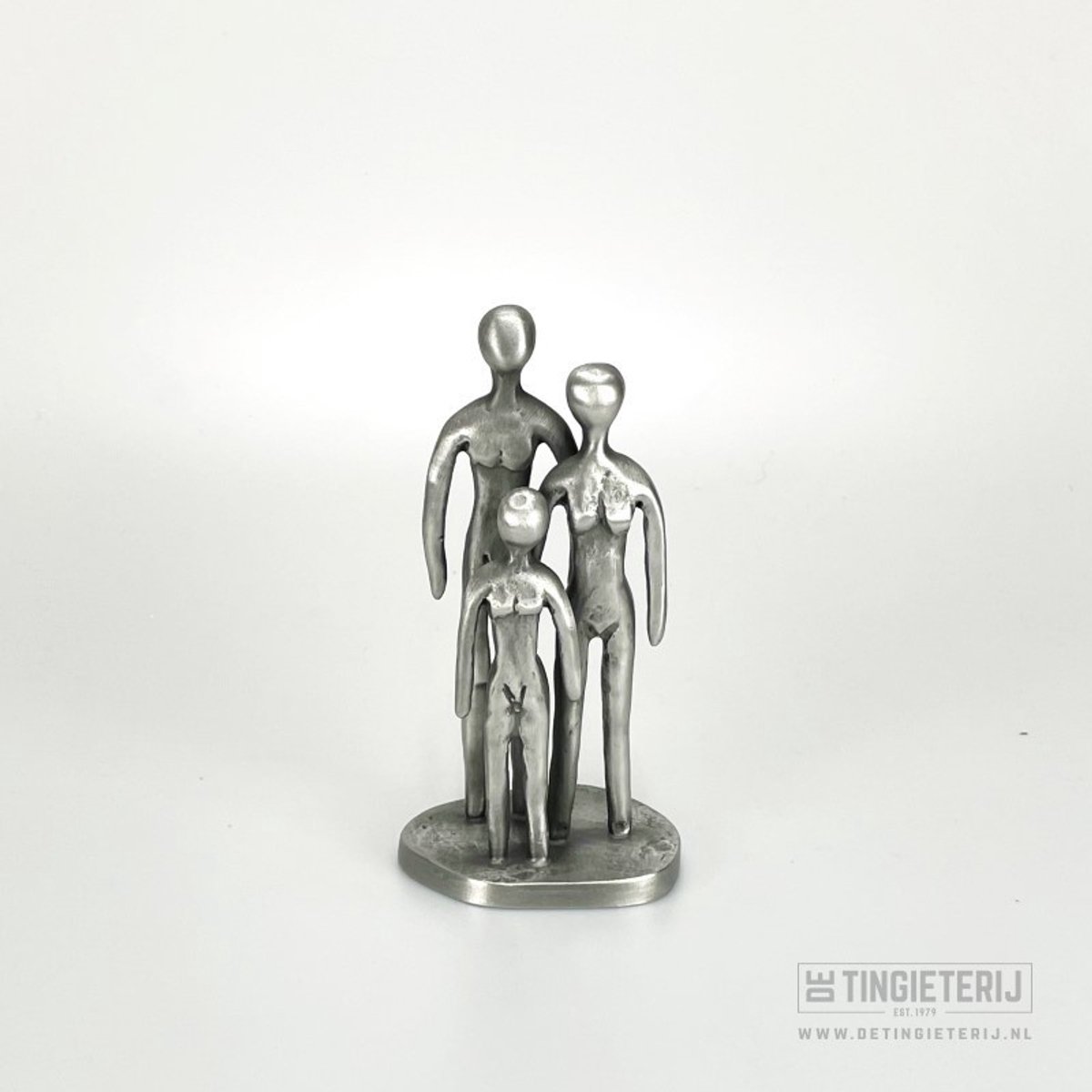 Sculptuur ''Het Gezin'' - Echtpaar + 1-kind - Beeldje familie - klassiek - tinnen huwelijk - 10 jaar getrouwd - Cadeau Moederdag - Geschenk Moederdag