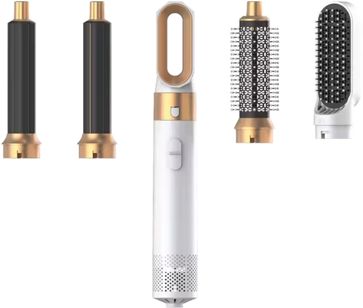 Krultang 5 In 1 - Stijltang - Airstyler - Multistyler - Fohnborstel - Hairwrap - Krulborstel - Krultang Met Opzetstukken - Haardroger Met Borstel - Föhn - Wit/Goud
