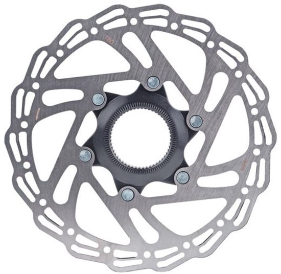 Zilveren remschijf van Alhonga, 160mm, met Centerlock bevestiging.