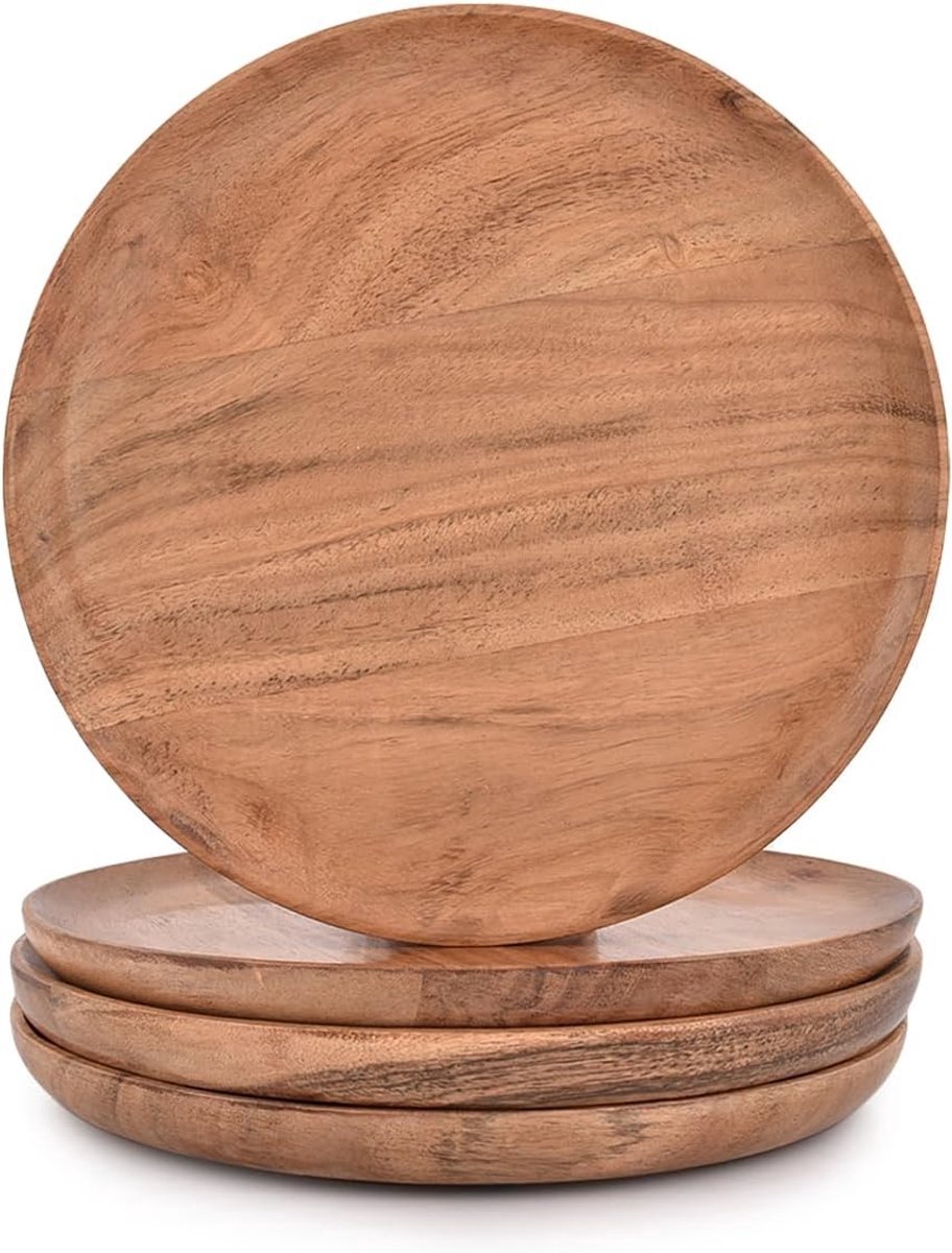Stunq® Traditionele Houten Serviesblokjes Set van Vier met Ronde Plaatjes