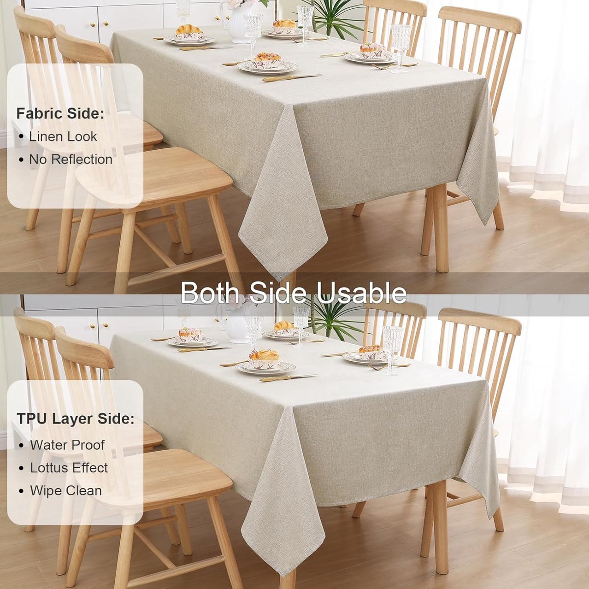 Stunq® Beige Linnen Uiterlijk Tafelkleed - Vlekbestendig, 140x180cm
