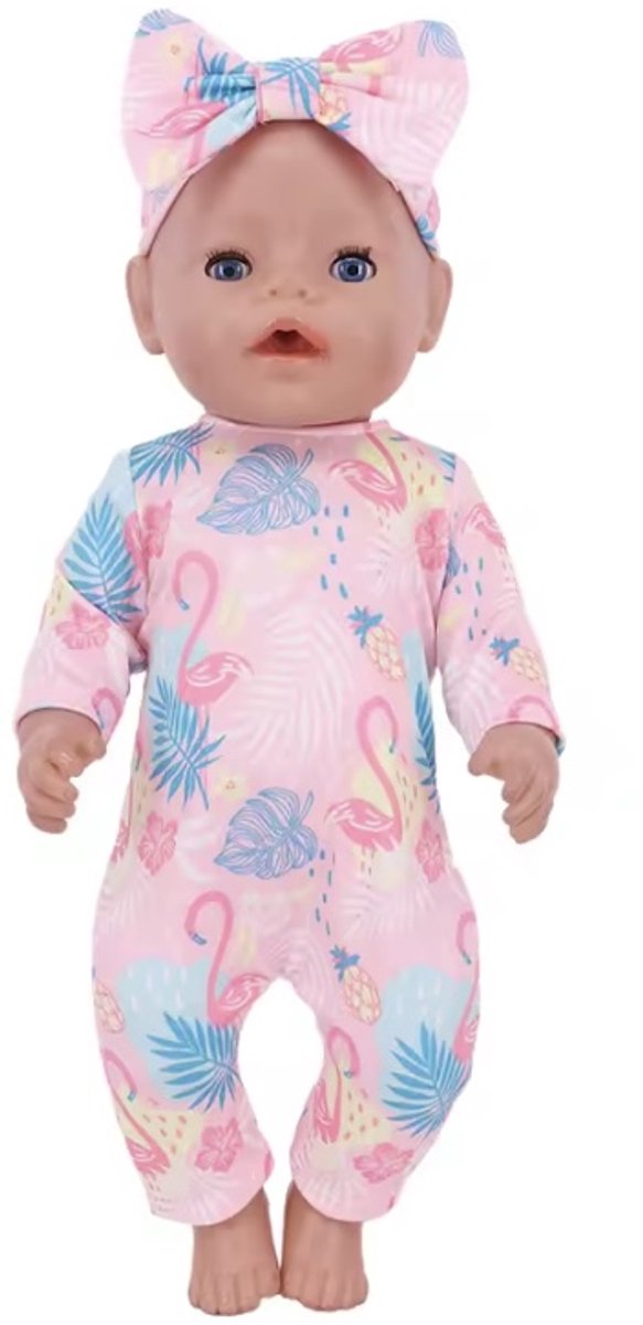 Flamingo Jumpsuit – Geschikt voor Baby Born - Accessoire en Kleertjes voor je 36 + 43 cm Baby poppen