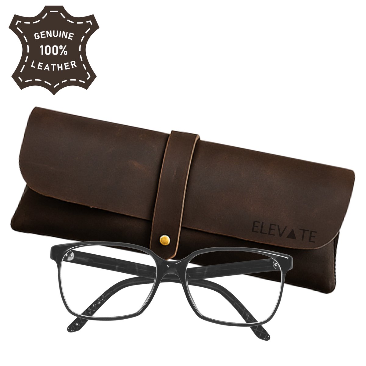 ELEVATE® Luxe Leren Brillenkoker - Donker Bruin – 100% Echt Leer – Handmade Crazy Horse Etui – Unisex Zonnebril & Brillenhoes – Vintage Full-Grain – Meerdere Kleuren