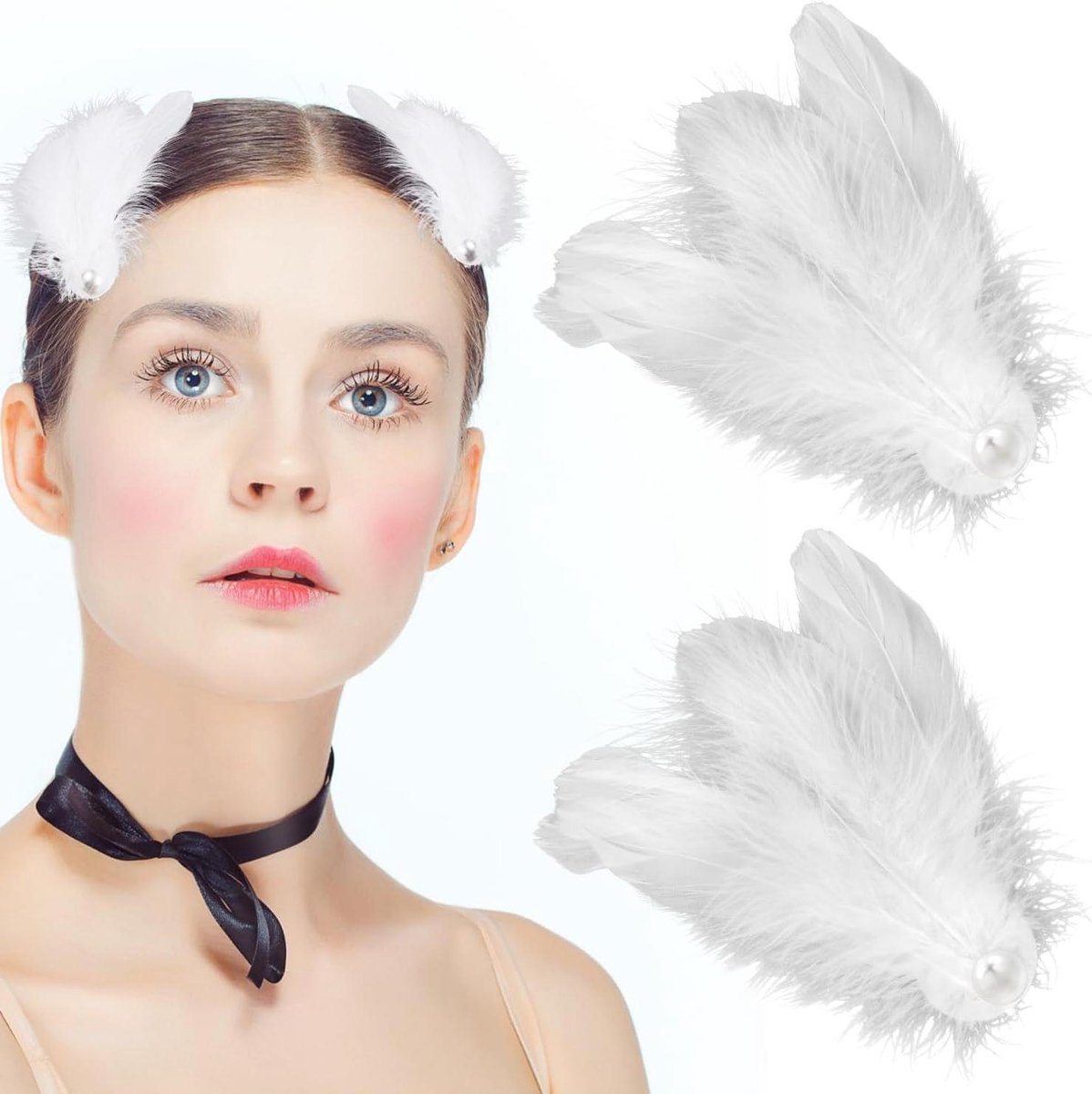 Witte Veren Haarspeldjes voor Ballet en Cosplay Optredens met Zwanenveren