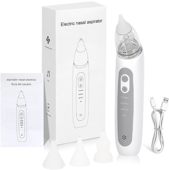 Elektrische neusreiniger voor baby's - Neusreiniger voor peuters - Automatische neusreiniger - Met muziek en 3 siliconen zuigkoppen-180x36x24mm-Wit