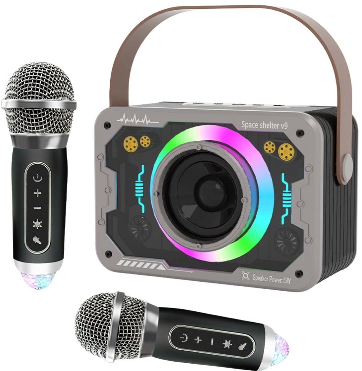 Fivesquare MechBeat Karaoke Speaker – Bluetooth Karaoke Speaker met 2 Draadloze Microfoons, 5W Bass & RGB MechBeat Licht