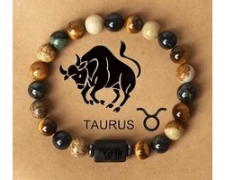 S4H Taurus Armband – Edelsteen Horoscoop Armband Stier – Tijgeroog & Natuursteen – 18 cm – Rust, Kracht & Stabiliteit – Cadeau voor Hem & Haar