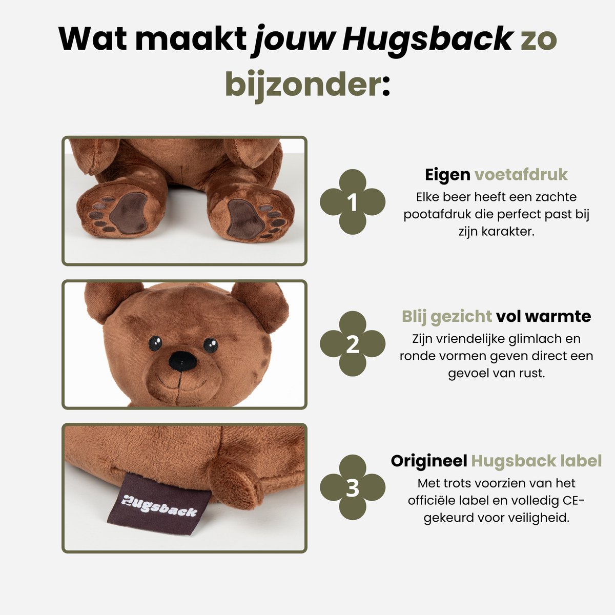 Hugsback 2 kg Verzwaringsknuffel Beer – Verzwaarde Knuffel 45cm – Weighted Stuffed Animal – Zware Knuffel tegen Stress & Angst – Sensorisch Speelgoed – Knuffelbeer voor Kinderen & Volwassenen — afbeelding 7