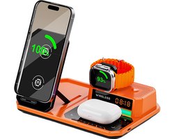 Namajunas - 6 in 1 Draadloze Oplader - Draadloze Bluetooth Speaker - 7-kleuren RGB -30W Iphone Oplader - Snellader iphone - Geschikt voor iphone (8-17) - AirPods & iWatch - Wireless charger - GSM Lader - Draadloos Qi Station - Opvouwbaar - Oranje