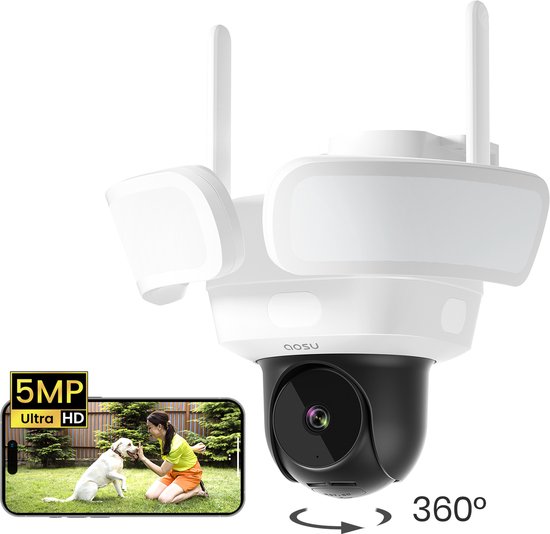 AOSU Floodlight Cam Pro - 5MP Beveiligingscamera - 360° Zicht - AI-Tracking - Full-Colour Nachtzicht van Merkloos — afbeelding 2