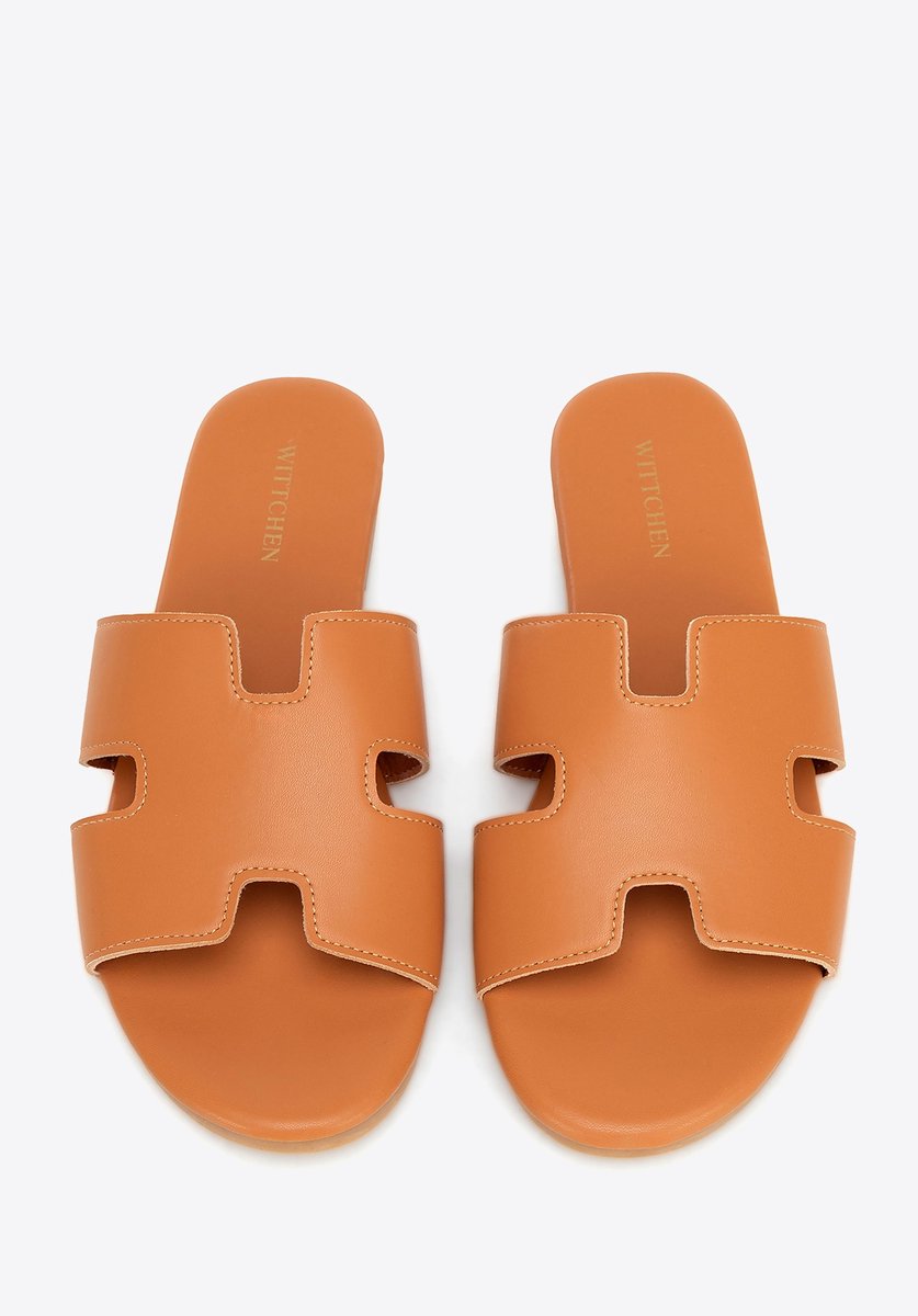 Wittchen - Dames Teenslippers - Eco-leer - H-vormige Uitsnijding - Bruin