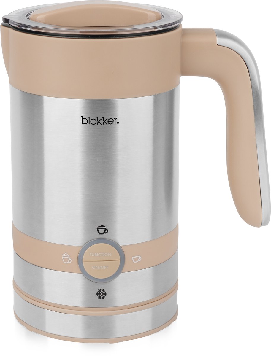 Blokker Melkopschuimer - 100ml schuim - 200ml melk - Aan/uit schakelaar - Automatische uitschakeling - 360° snoerloos design - Anti-aanbak - Indicatielampje - Anti-slip - Otter Group Control - MK-130364.3 Beige