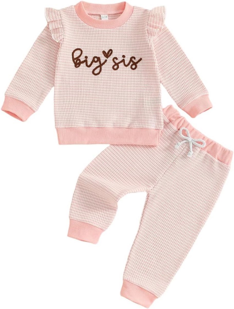 Lange Mouw Gestreept Meisjes Set met Geborduurde Sweater en Lente Broek