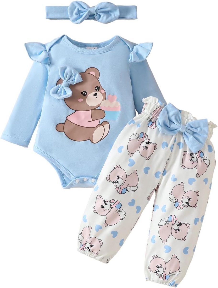 Schattige Babykleding Set Meisjes Lange Mouwen Rompertje en Broek 0-18 Maanden