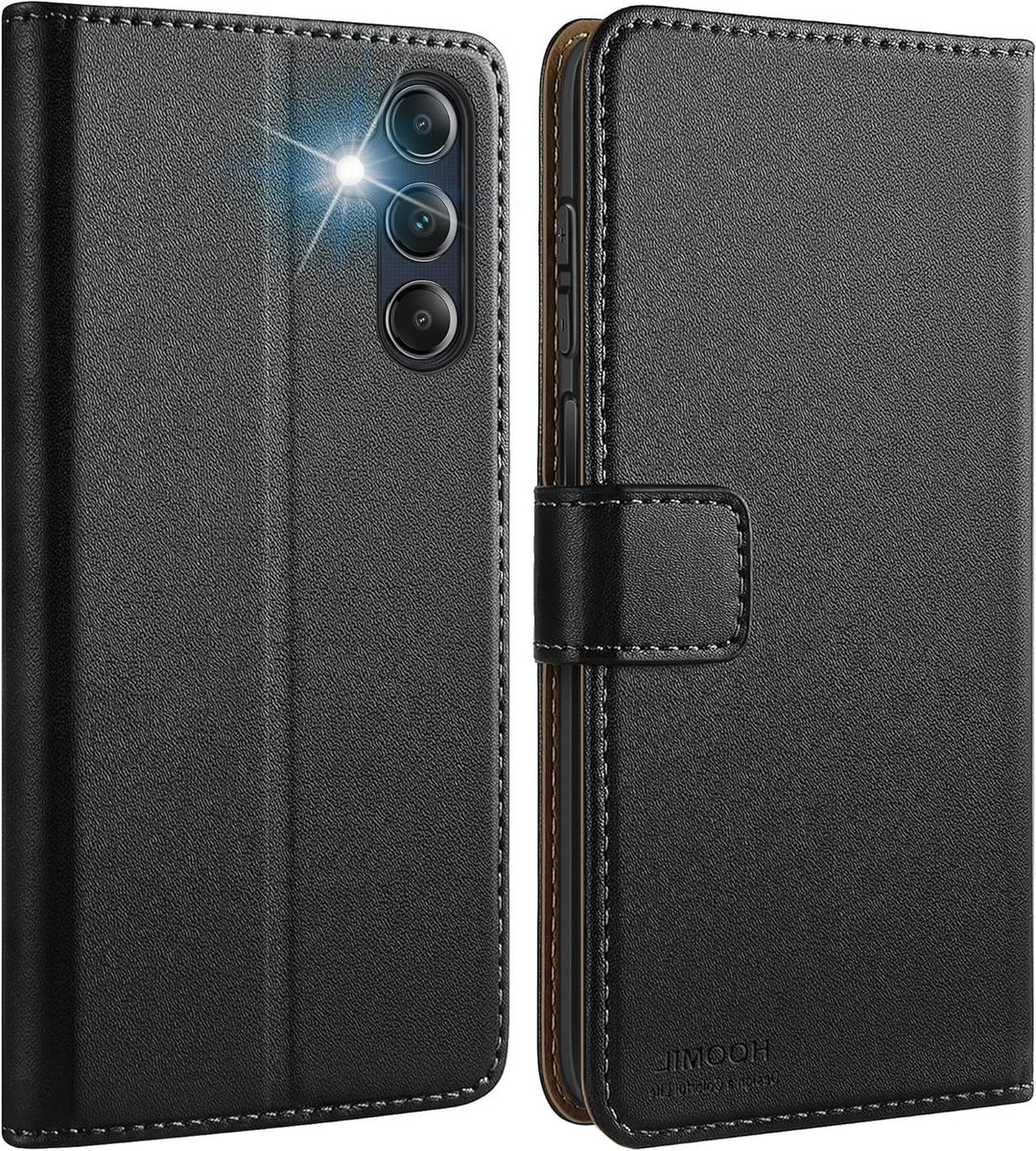 Allecta - Premium Lederen Hoes voor Mobiele Telefoon Samsung Galaxy A25 5G - Zwart - Inklapbare Beschermhoes
