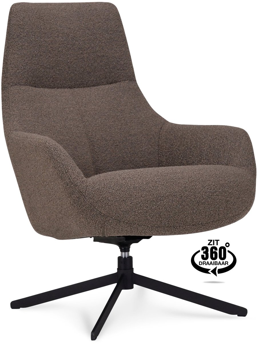 Icon Living - Fauteuil Vander Stof Alpine Brown Poot Zwart 360° Draaibaar
