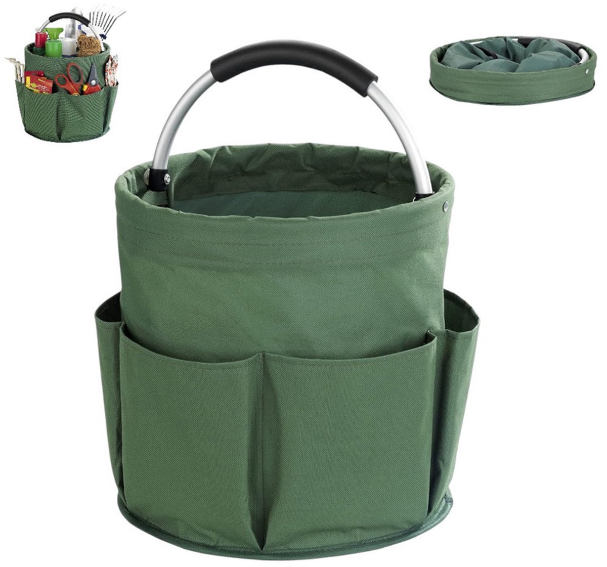 1 stuk - De picknickmand kan worden opgevouwen en opgeborgen - Groen - Met 6 buitenvakken - 16 liter hoofdvak - stevige tuinorganizer - Gereedschapsopbergmand - Opvouwbaar
