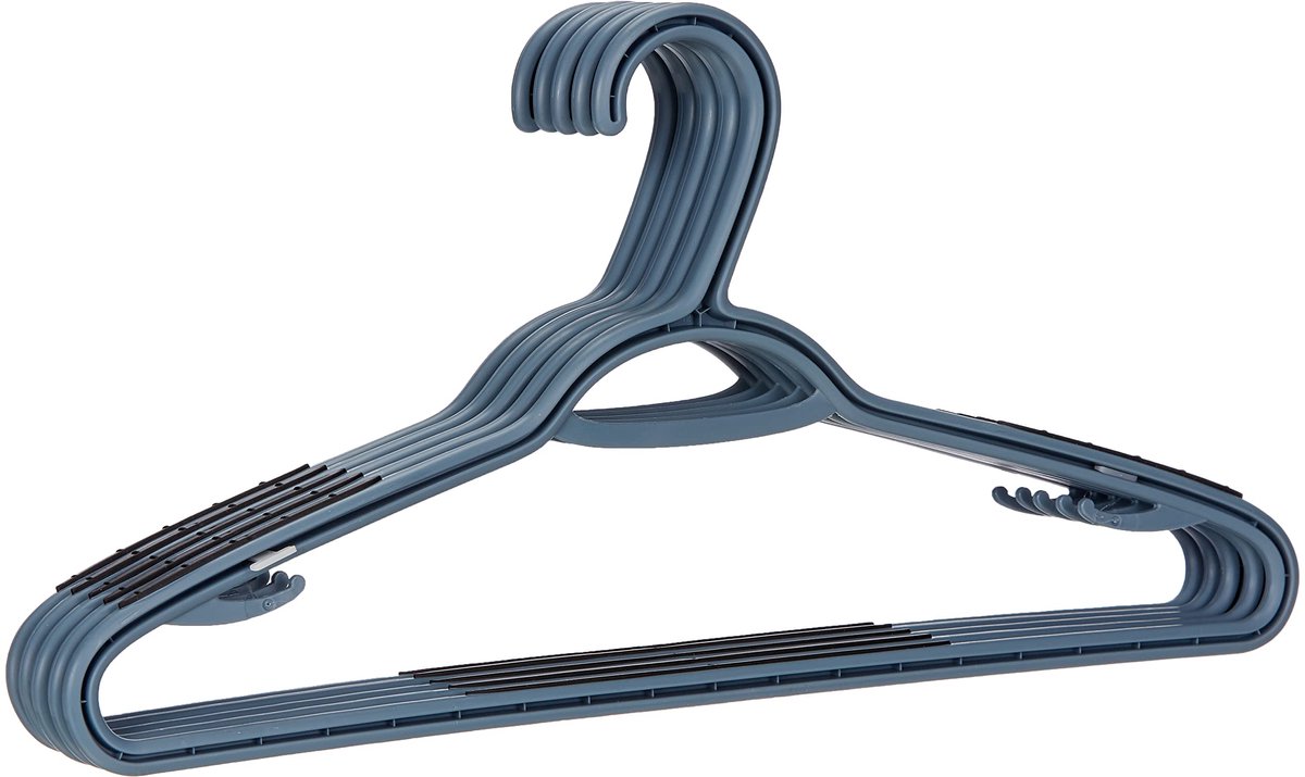Unyqoos® Set van vijf grijze kledinghangers met antislip en broekstang