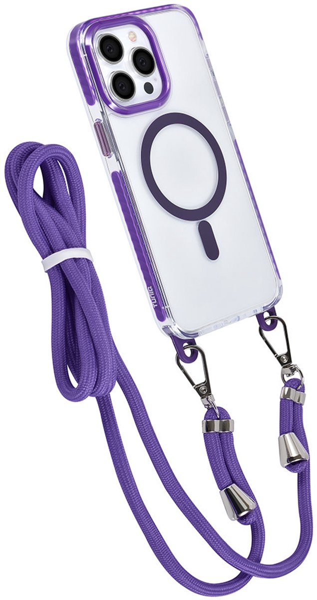 TUNIQ telefoonhoesje voor Apple iPhone 15 Pro Max - MagSafe backcover met koord - Paars