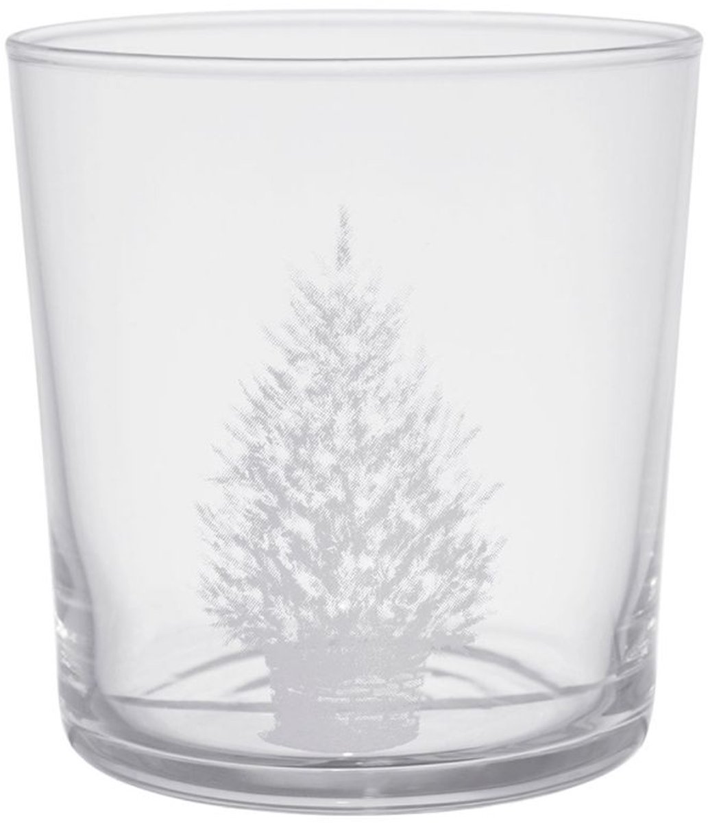 KERST - glas met kerstboom - ZES stuks - waterglas met kerstboom - limonadeglas