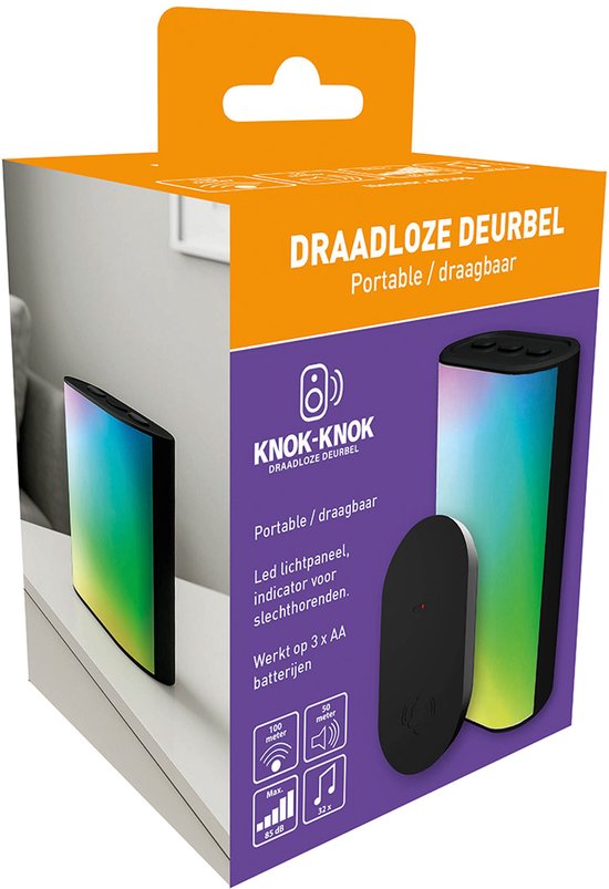 Deurbelset met draadloze ontvanger en LED paneel + Beldrukker met LED indicatielamp - 100 meter bereik - 32 melodieën - Zwart — afbeelding 3