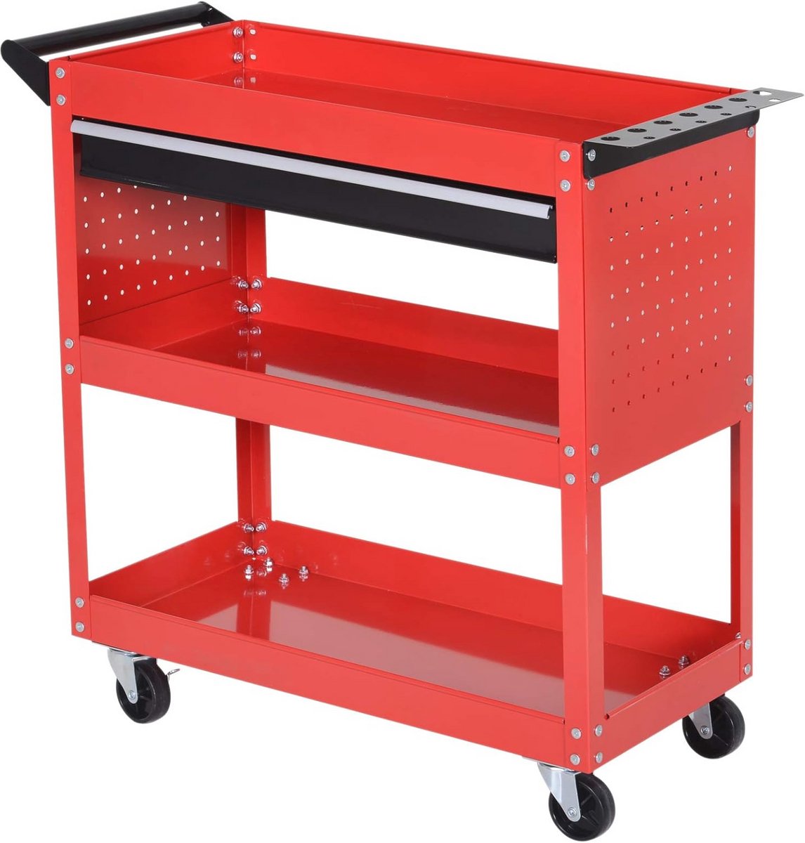 3-Tier Gereedschap Trolley met Afsluitbare Lade voor Garage en Werkplaats