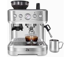 De Warenloods - Espressomachine met Bonenmaler - Koffiezetapparaat - Pistonmachine RVS - Koffiemachine met Melkopschuimer - Voor Espresso, Cappuccino en Latte - Warme Kopjes Functie