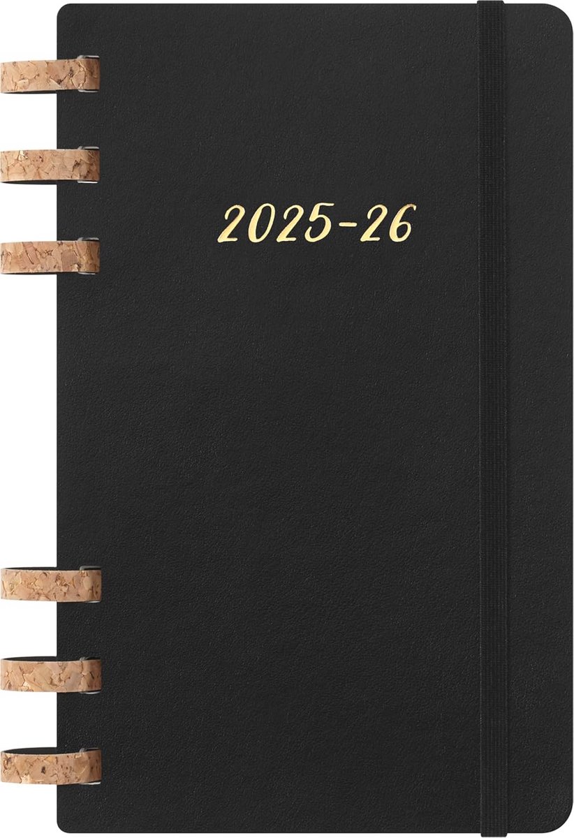 Studieplaner A5, 12 Maanden, Spiralbinding, Zacht Einde, Zwart