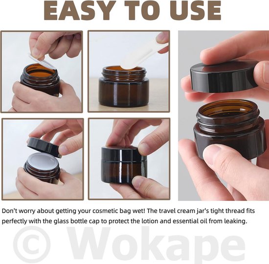 Ronde 10 ml Amber Glas Potten Met Deksels en Spatels – 30 Stuks ...