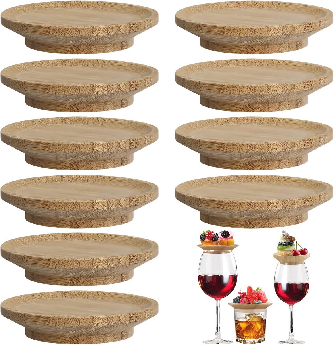 Houten Wijnglazen Toppers - Set van 10 voor Feestaccessoires en Desserts