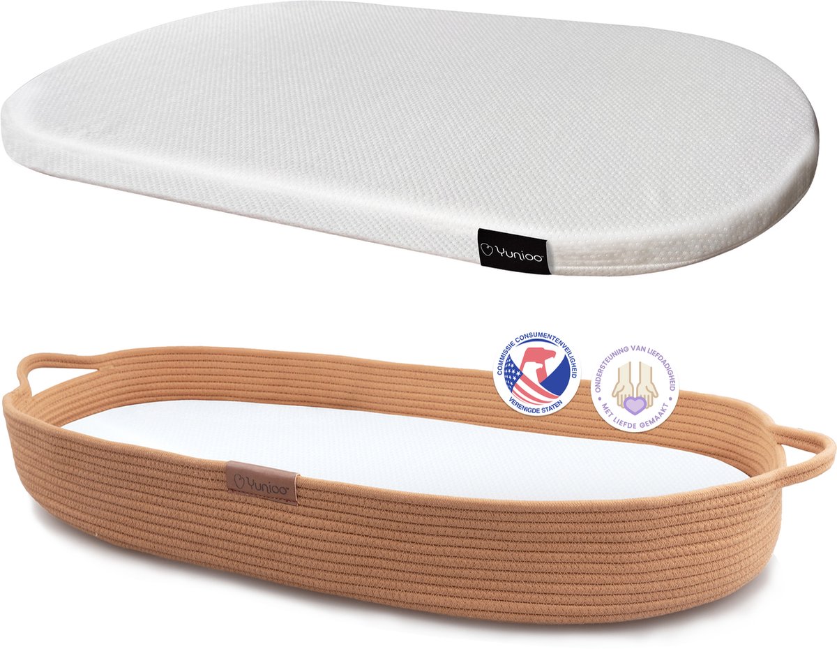 Bol.com Yunioo Aankleedkussen XL - Verschoonkussen 80cm - Baby Verschoonmand Katoen - Mozesmand incl. 3 cm Dik Matras - Brick aanbieding