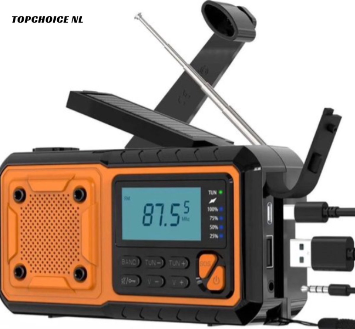 Draagbare NoodRadio DAB+ - FM/AM - Zonnepaneel - Bluetooth - Wekkerradio - Powerbank - Zwengel