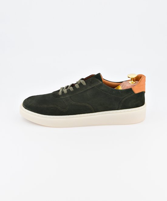 Baskets pour hommes en daim – Basket Harbour – Vert foncé / Bleu marine – Doublure en cuir – Semelle intérieure amovible – Alfie Walker