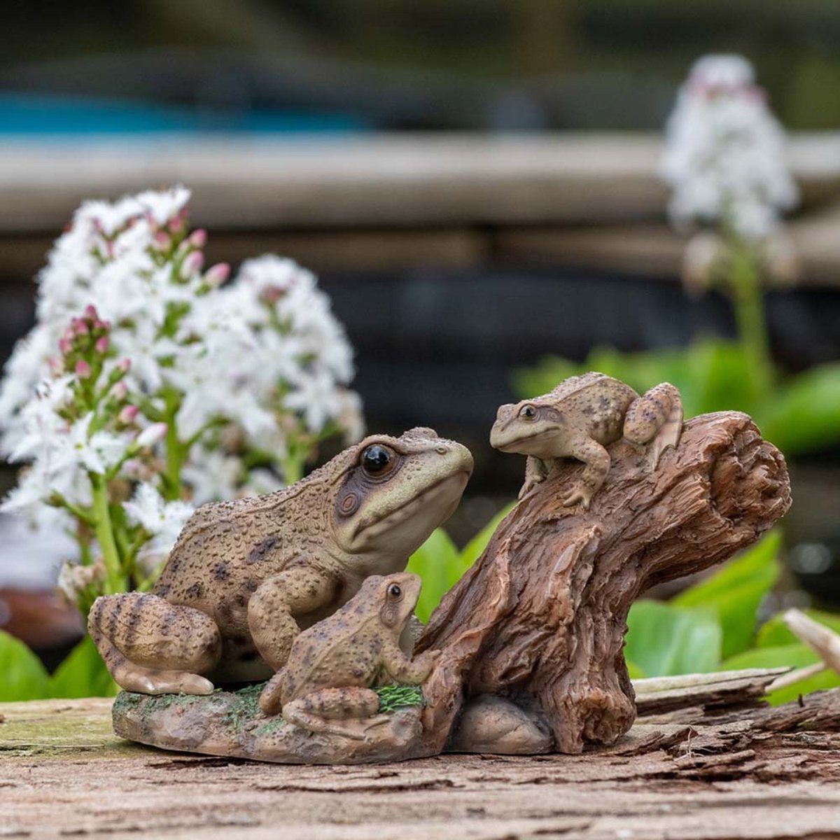 HotAnt Tuinbeeld dieren - Speelse Kikkers op Boomstronk (Polystone) - Voor buiten - Tuin decoratie - Cadeau